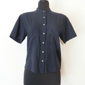 J Brand Navy Short Sleeve Button Down